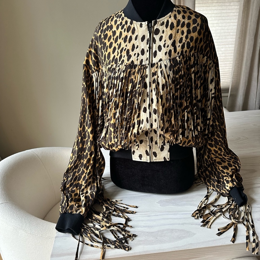 R13 Leopard Print Fringe Bomber Jacket Never worn
